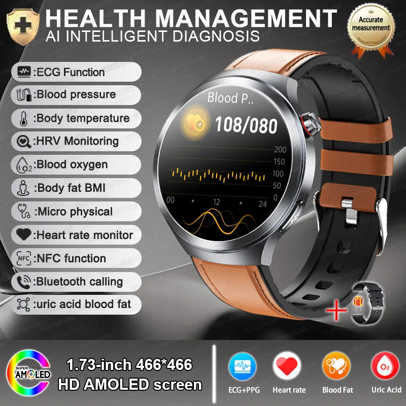 Smart Watch ECG Blood Oxygen BP Health Tracking Sapphire Screen