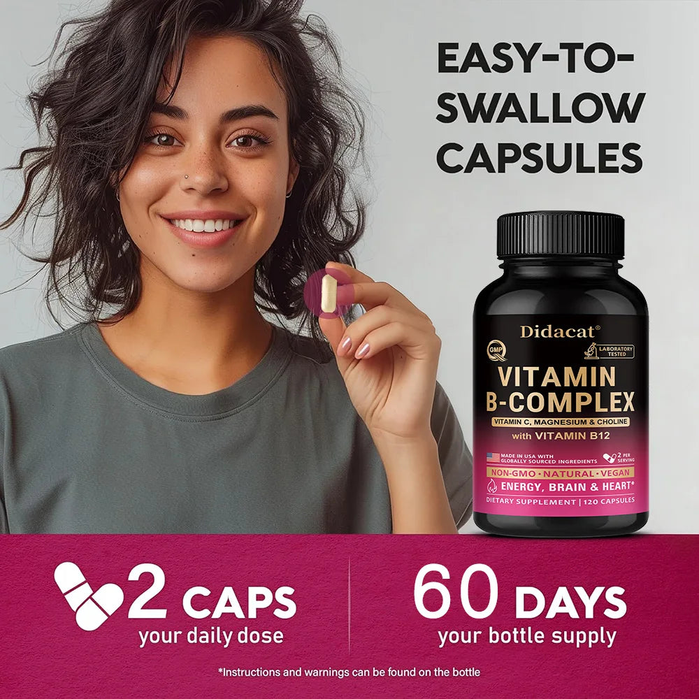 Vitamin B Complex with Vitamin C, Choline & Inositol, Support Energy Metabolism, Nerve Health, Cardio Wellness & Immune Defense