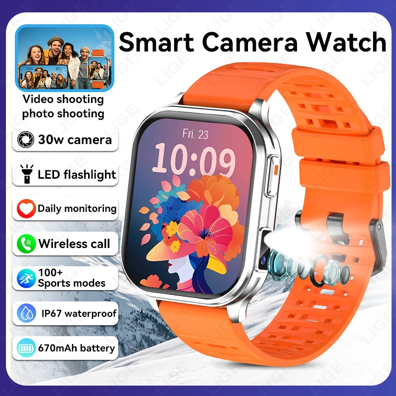 LIGE 2026 New Smart Watch Men Women Camera Take Photos Record Video Health Monitor Sport Fitness 670mAh 2.01" BT Call Smartwatch