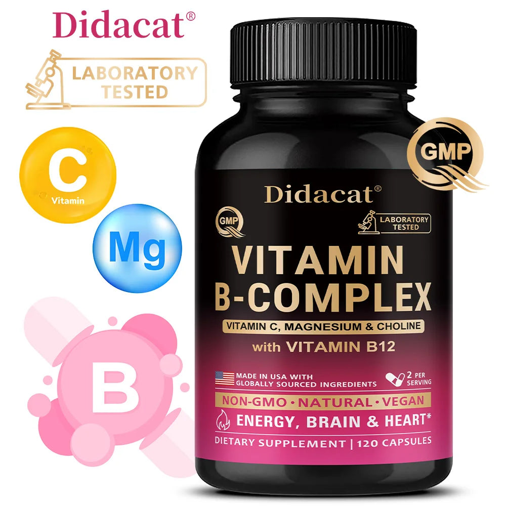 Vitamin B Complex with Vitamin C, Choline & Inositol, Support Energy Metabolism, Nerve Health, Cardio Wellness & Immune Defense