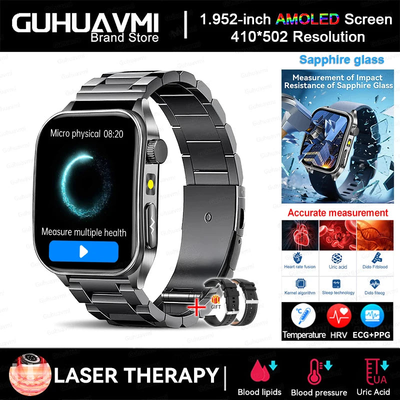 2026New Health Smartwatch 650nm Laser Therapy Men ECG Blood Pressure Lipid Uric Acid Bluetooth Call For Android IOS Smart Watch