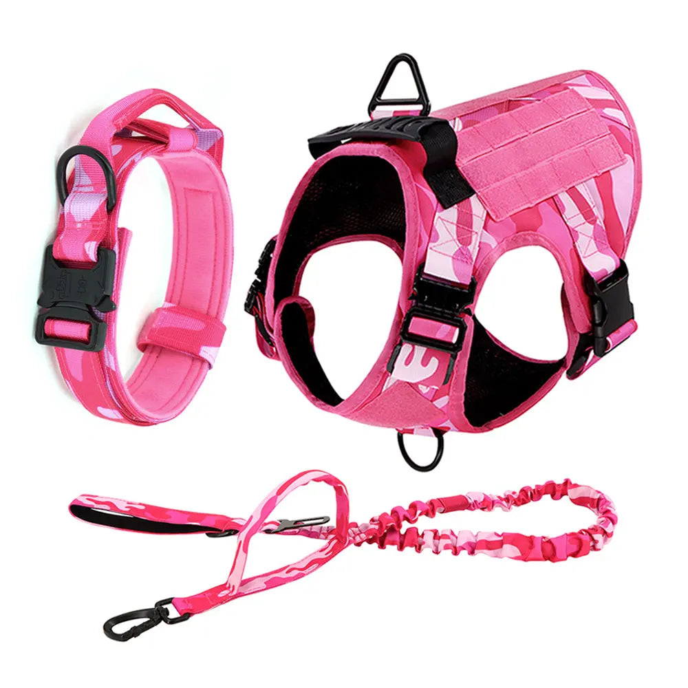 Camouflage Dog Harness Tactical Adjustable Leash For Large German Shepherds