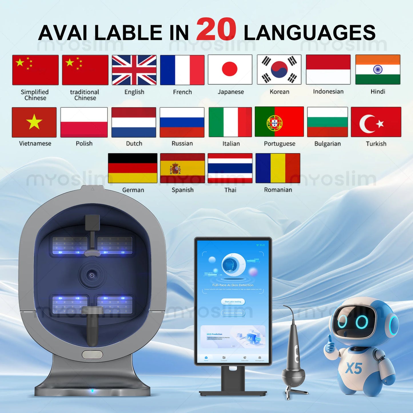 Myoslim 3D AI Facial Skin Analyzer Pro X5 Acne Scanner