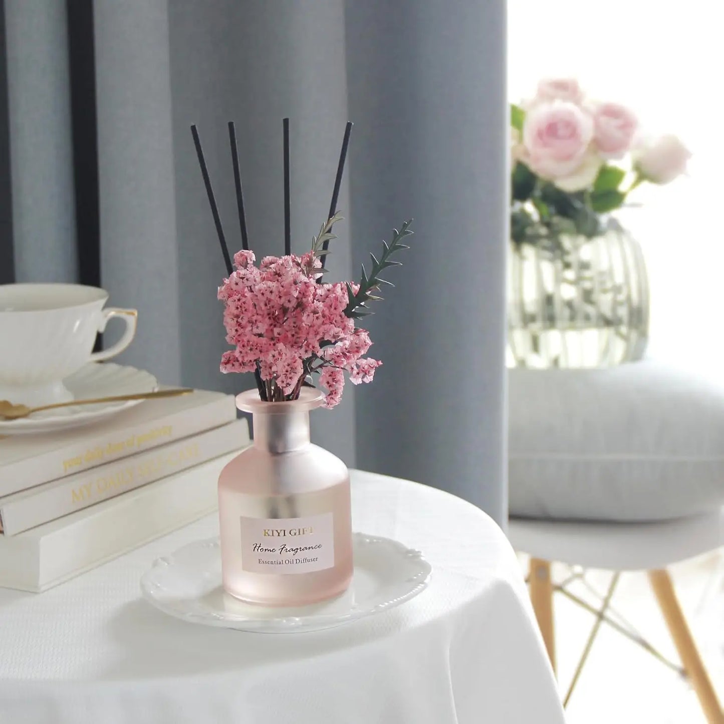 Reed Diffuser Set With Sticks Grapefruit Jasmine Rose Scent Bathroom