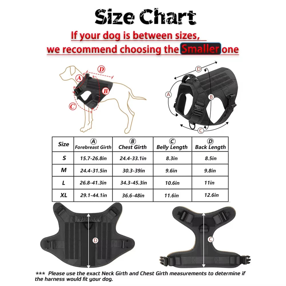 Military Grade Dog Harness Vest With Leash And Patches Set
