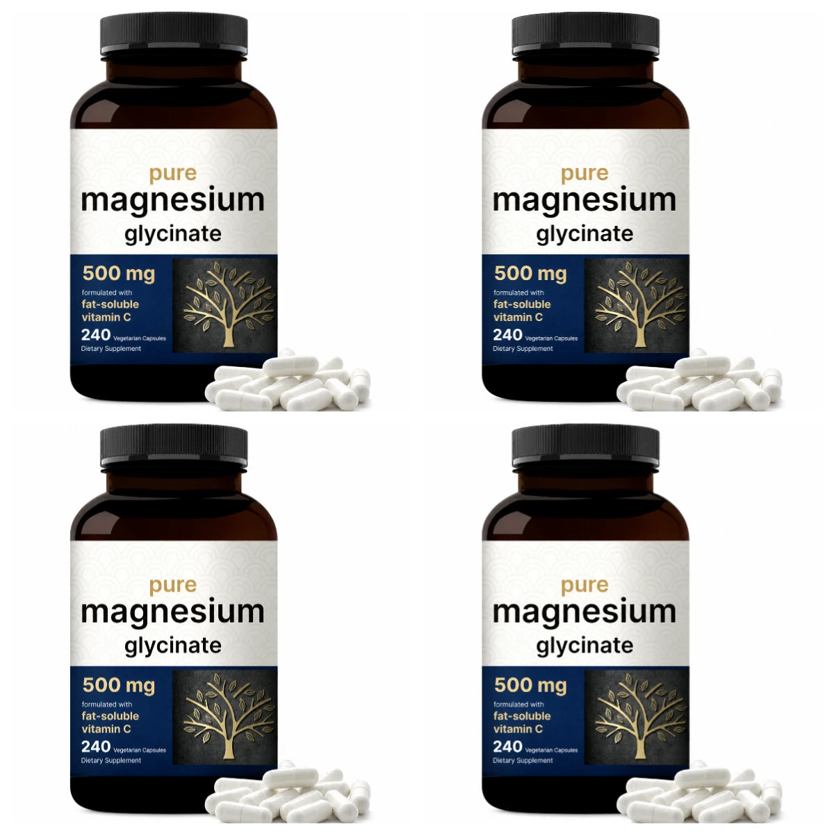 Pure Magnesium Glycinate 500mg Capsules with Vitamin C Supports Relaxation Muscle Nerve Health Bone Support 240 Capsules