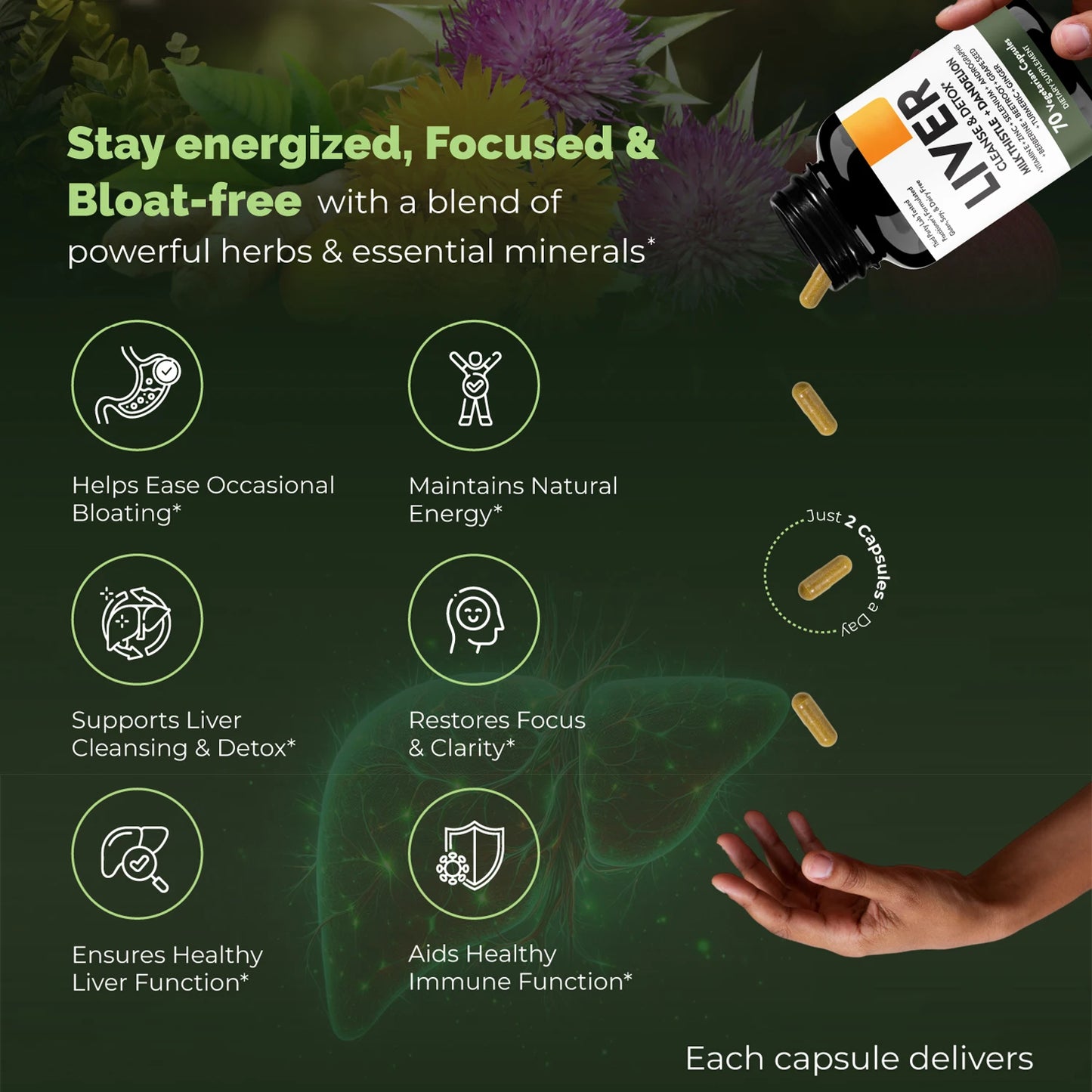 Liver Cleanse Detox & Repair Support 70 Veg Capsules Supplement for Liver Digestive Health and Renew, for Men & Women Smoker