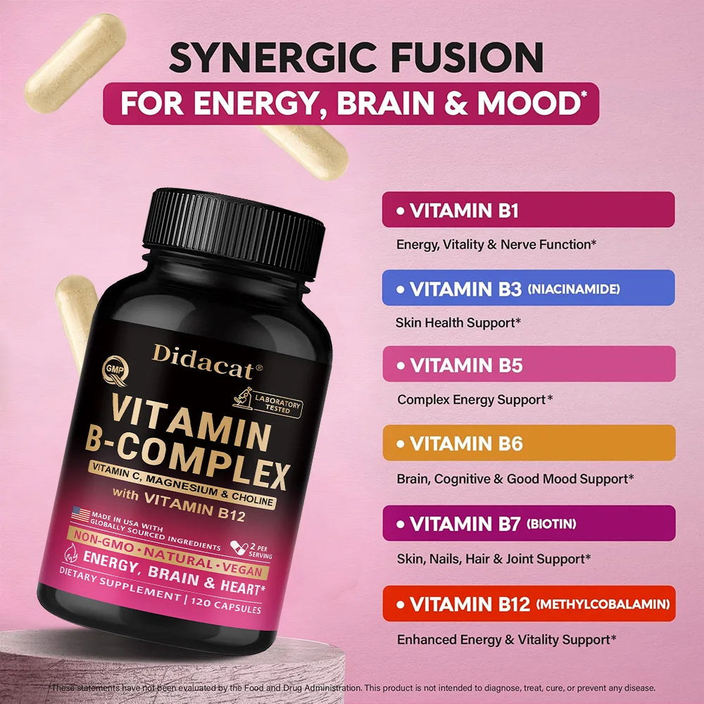 Vitamin B Complex with Vitamin C, Choline & Inositol, Support Energy Metabolism, Nerve Health, Cardio Wellness & Immune Defense
