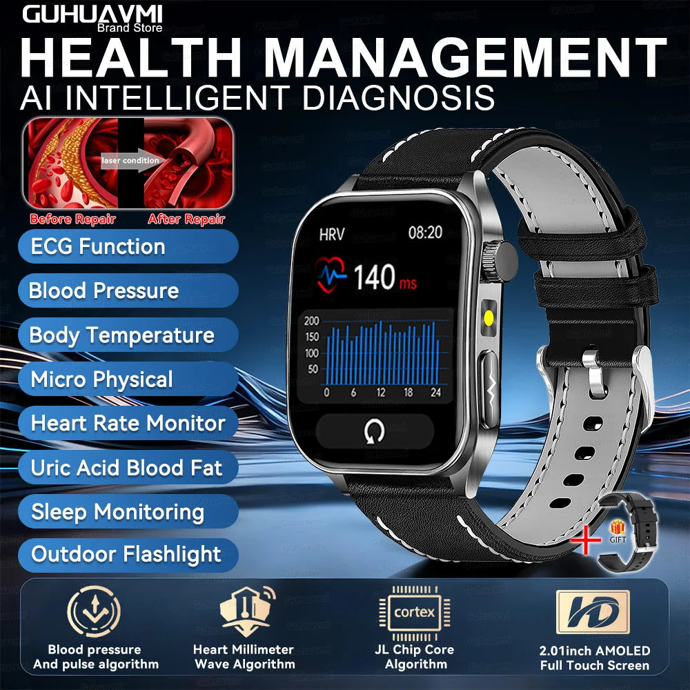 2026New ECG Monitoring Smart Watch 1.95-inch AMOLED Screen Dual-Probe Laser Health Bluetooth Call Waterproof Sports Smartwatches
