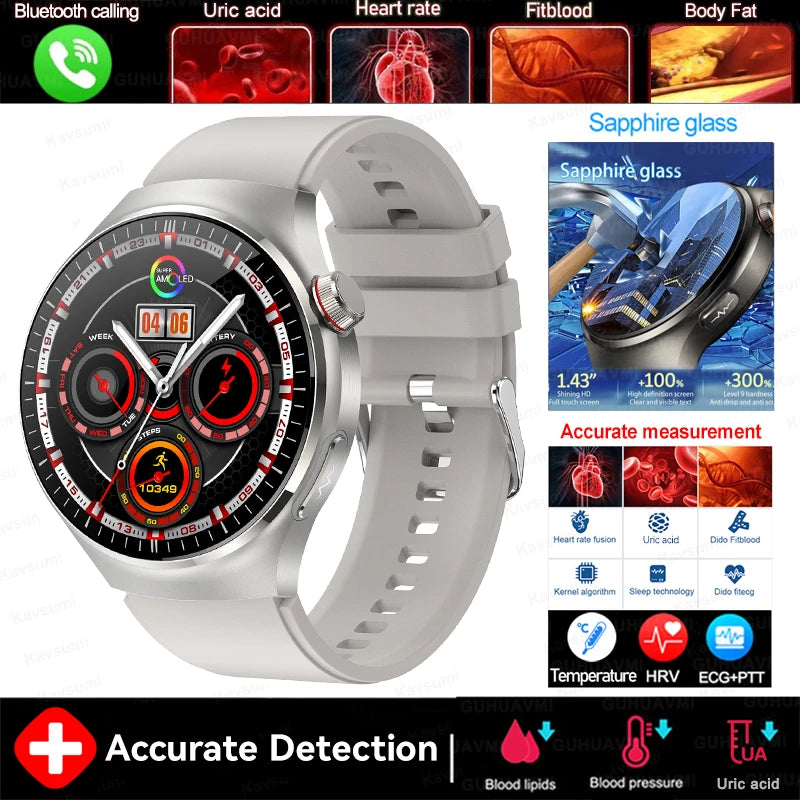 2025 New GUHUAVMI Accurate Blood Lipid Uric Acid Smart Watch Men Women ECG+PPG Blood pressure Bluetooth call Health Smartwatches