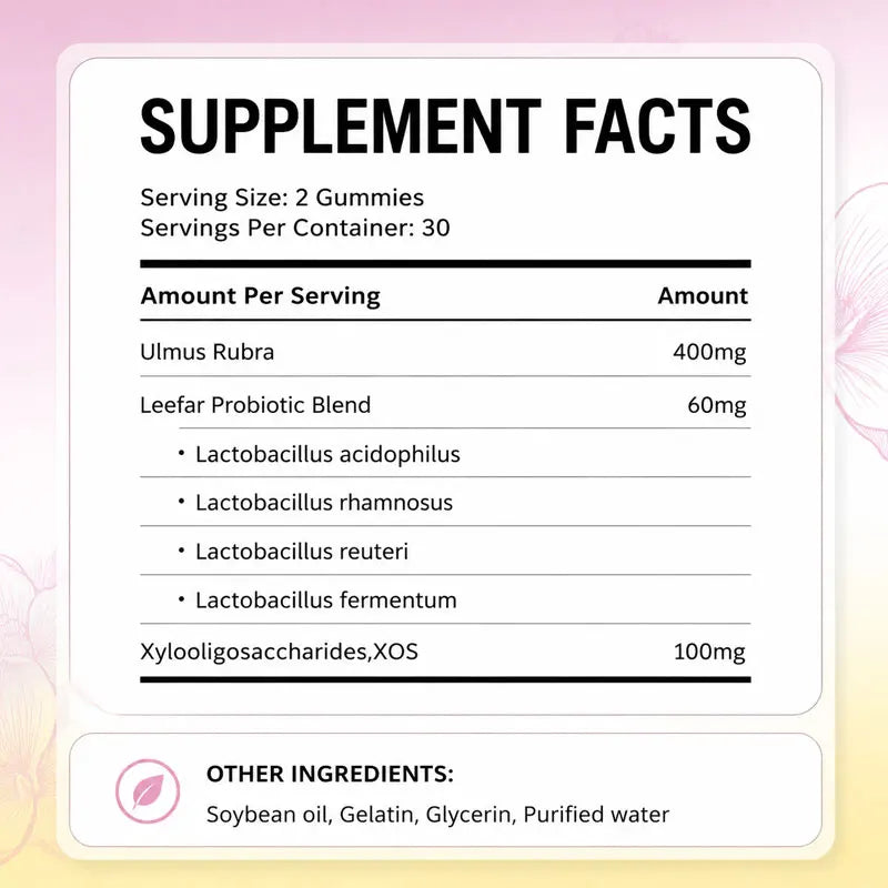 Probiotic Gummies with Prebiotics Slippery Elm + XOS Women's Daily Gut Health Digestive Support Sugar Free Supplement 60 Count