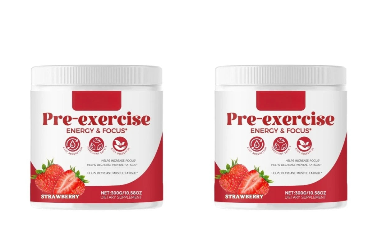 Pre-Workout Powder Energy and Focus Support Support Muscle Recovery Strawberry Flavor Daily Health Care 300g