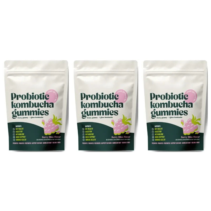 Probiotic Kombucha Gummies Help Digestive Health,Enhance Immunity and Improve Mood — Slippery Elm Bark & Dandelion Root 30 Count