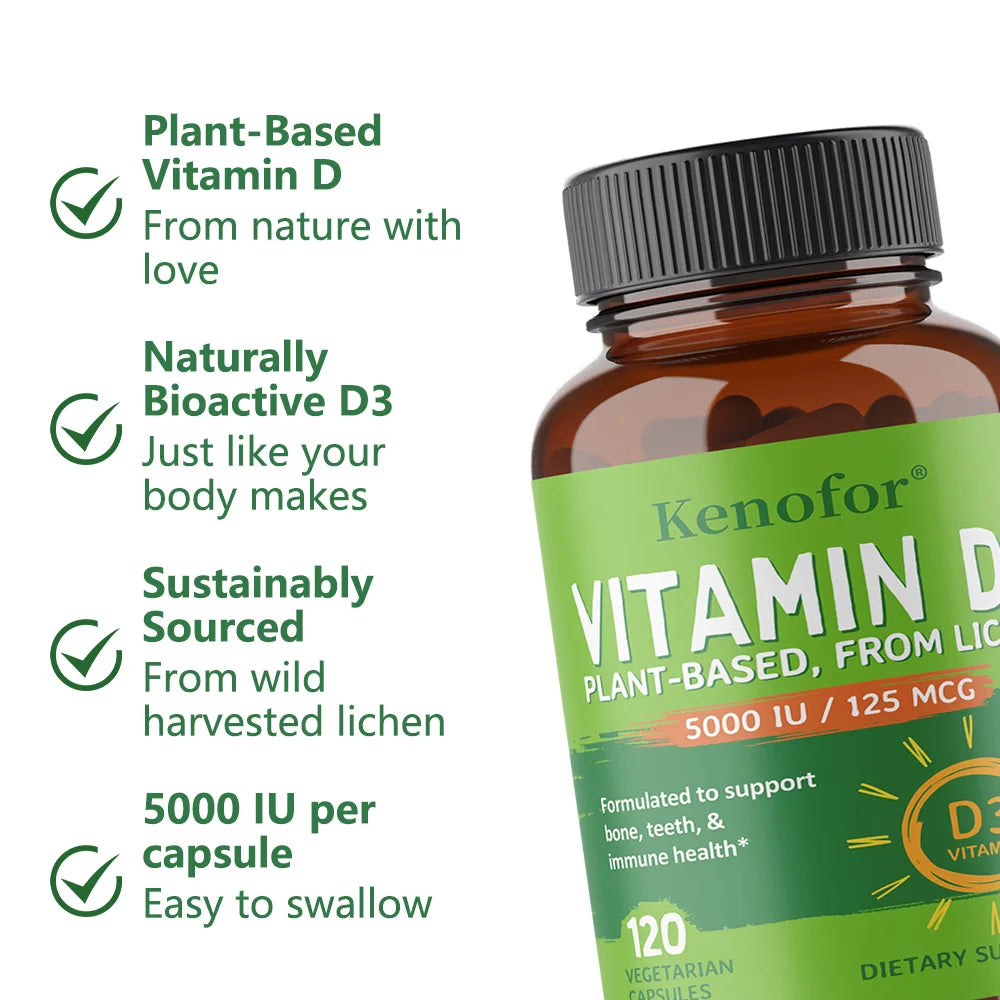 High-concentration Capsules with 5000 IU of Vitamin D3 To Boost Immunity, Bone and Heart Health, Strengthen Bones, Non-GMO