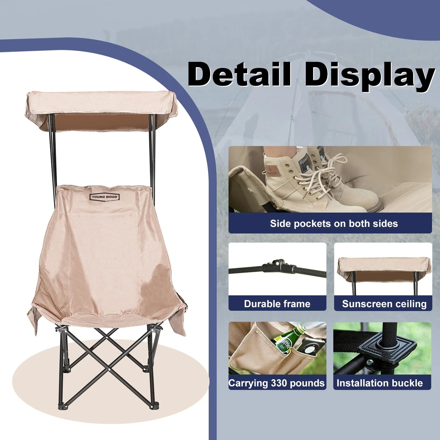 GERC Foldable Lightweight Oversized Camping Chair With Shade Canopy