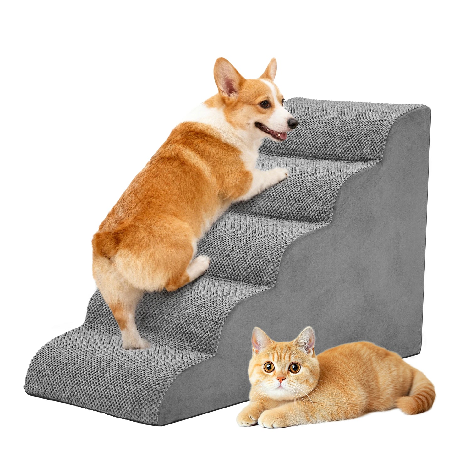 3 To 5 Step High Density Foam Dog Stairs Ramp Curved Non Slip Indoor