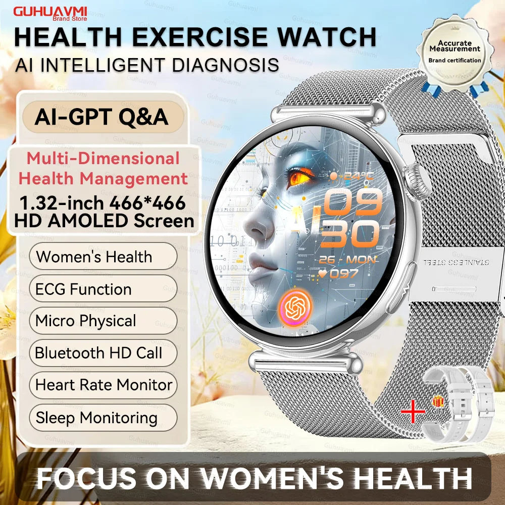 Luxury Diamond Smart Watch For Women 1.32" AMOLED Screen Heart Rate Blood Pressure Health Monitor IP68 Waterproof Sports Watches