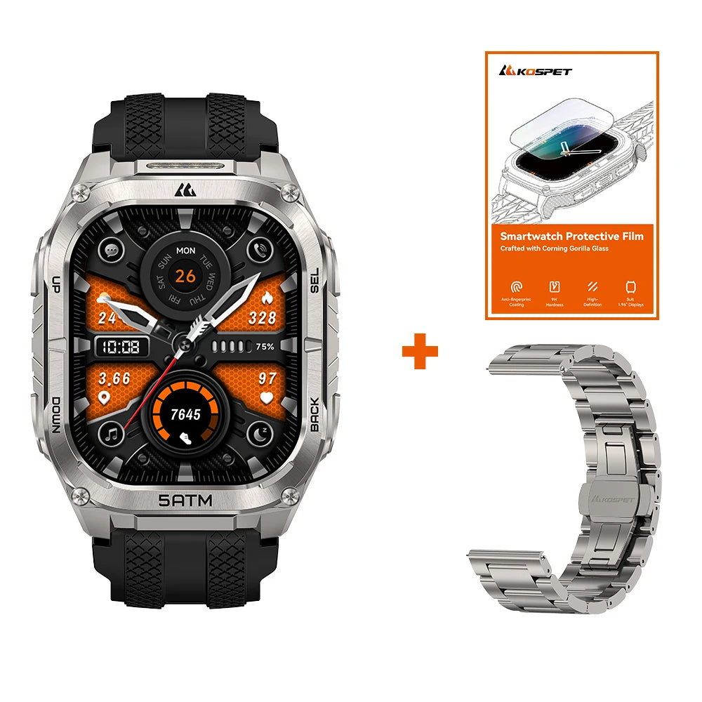 KOSPET TANK M4C Advanced GPS Smartwatch for Men MIL-STD-810H Tough 5ATM Waterproof Integrated Flashlight & Health Tracking