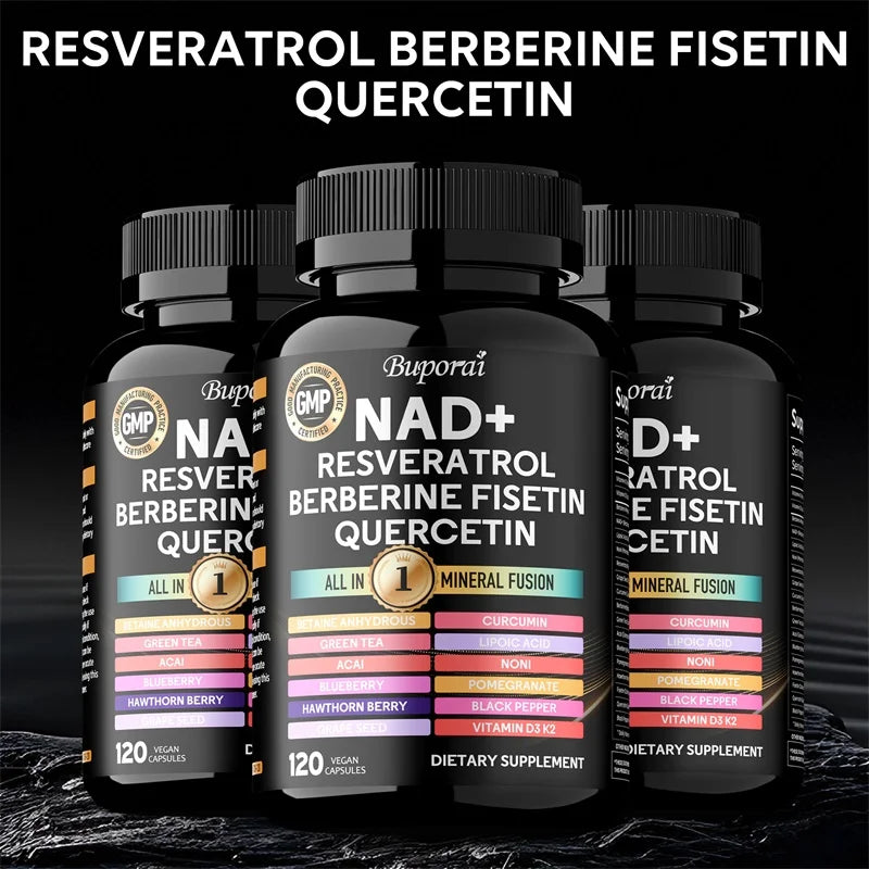 NAD+ Resveratrol Berberine - Contains Liposomal NAD+, Trans-resveratrol, Supports Healthy Aging, Cellular Health & Endurance