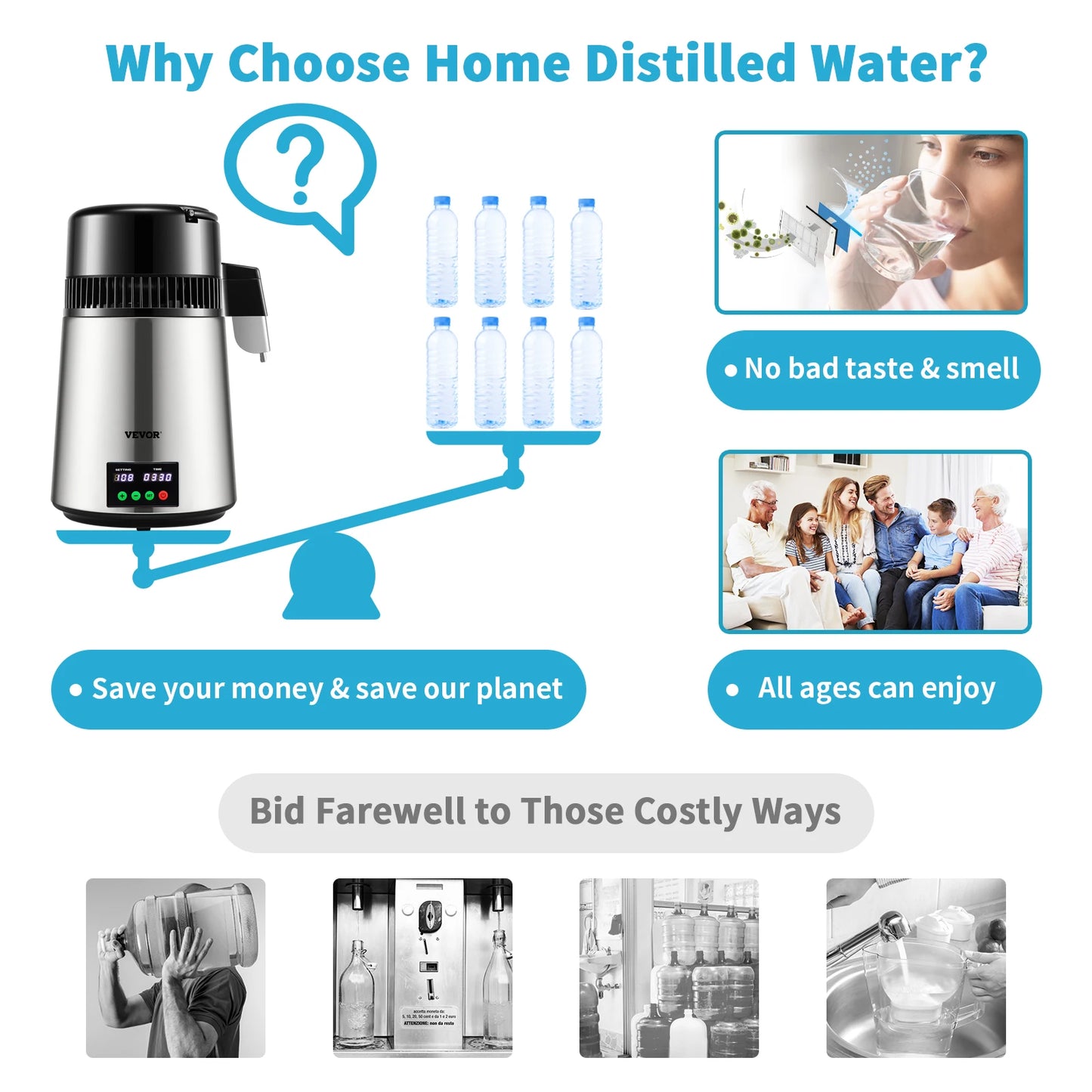 SucceBuy 4L Water Distiller Purifier With 1L/H Distilling
