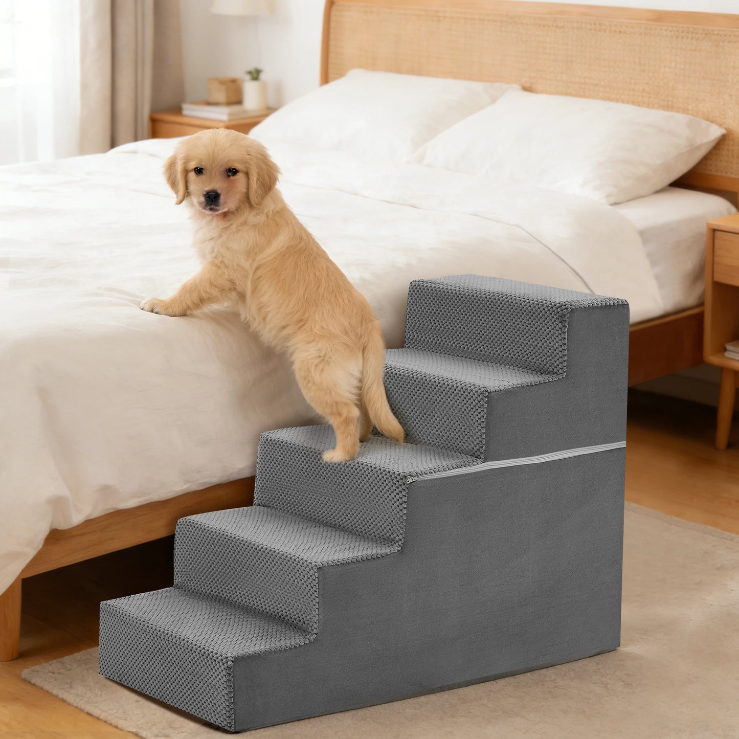 3 To 5 Step Right Angled Foam Dog Stairs Ramp For Small Dogs