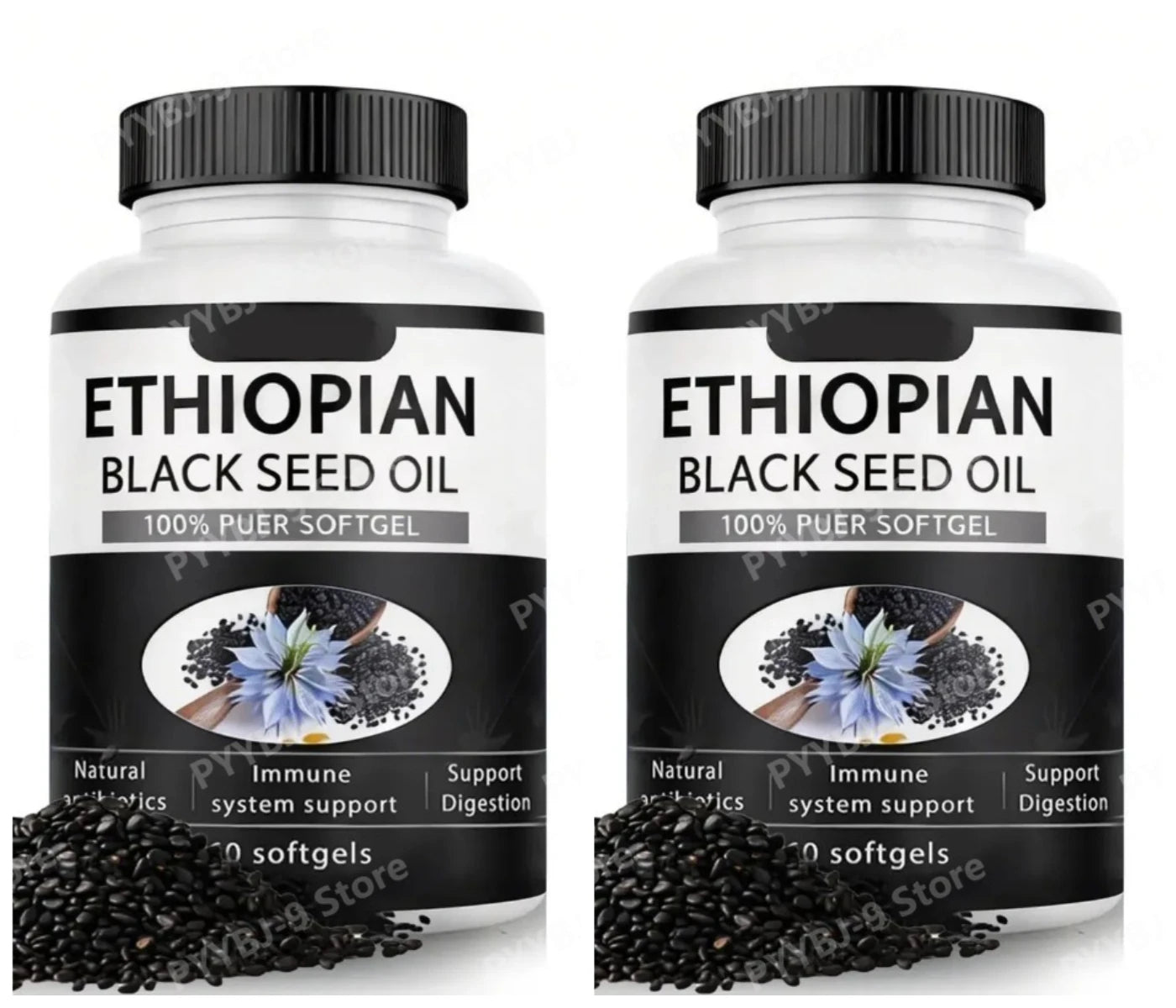 Ethiopian Black Seed Oil Softgels 60 Count 100% Natural Gluten Free Non GMO Antioxidant Immune Digestive Daily Health Supplement
