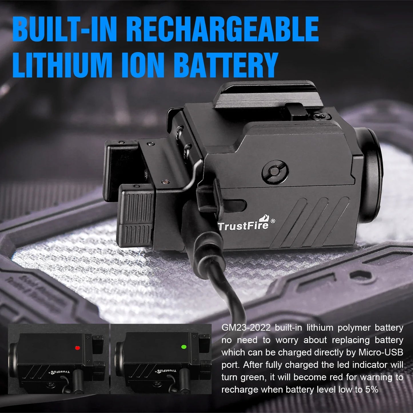 TrustFire GM23 Tactical LED Pistol Light 800 Lumen USB Rechargeable
