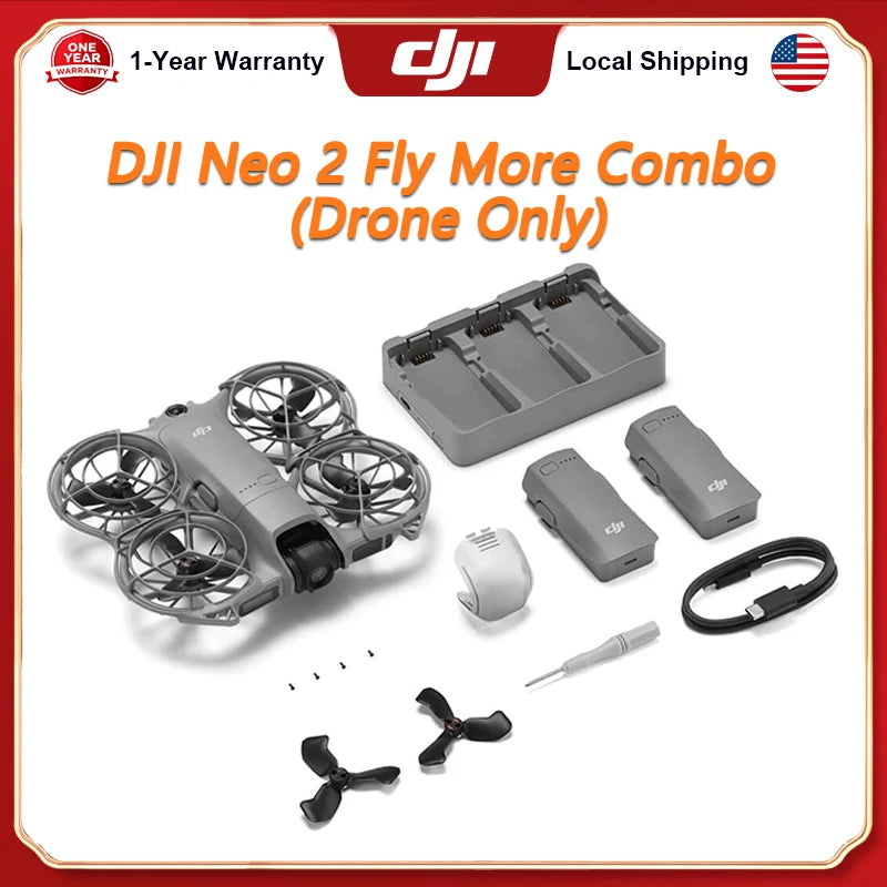 DJI Neo 2 Fly More Combo (Drone Only) 4K Drones With Camera Palm Takeoff & Landing Gesture Control Neo 2 DJI Drone ActiveTrack Omnidirectional Obstacle Sensing 3 Batteries