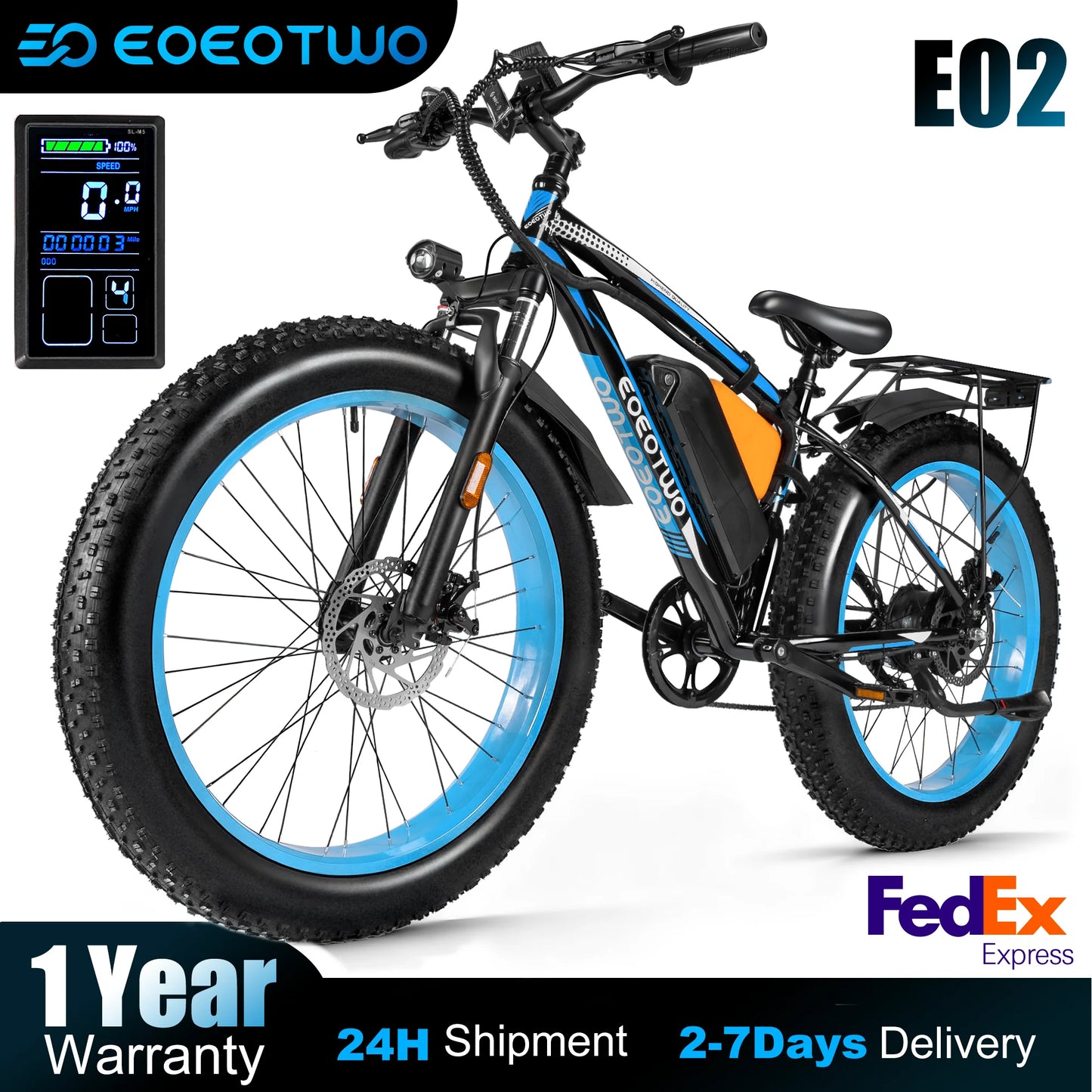 EOEOTWO Electric Bike 1500W Peak With 960Wh Battery 70 Mile