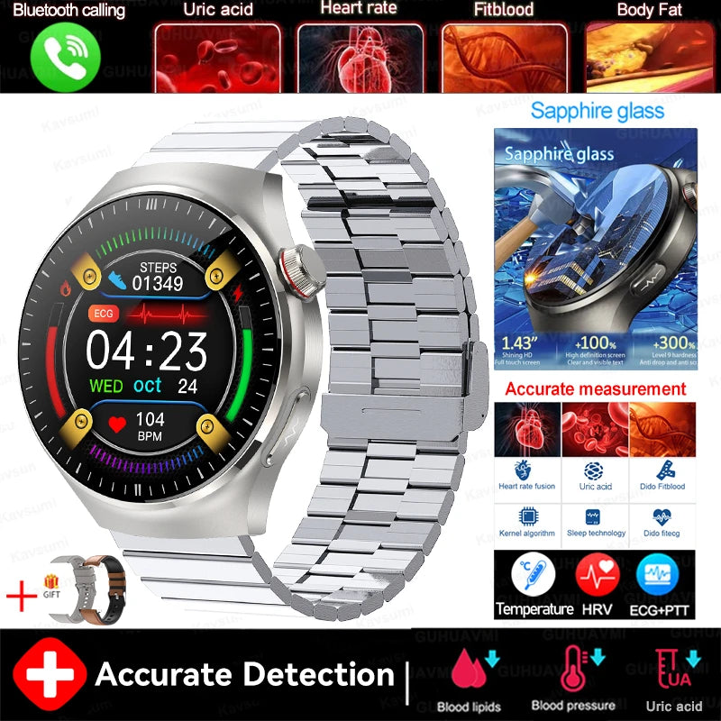 2025 New GUHUAVMI Accurate Blood Lipid Uric Acid Smart Watch Men Women ECG+PPG Blood pressure Bluetooth call Health Smartwatches