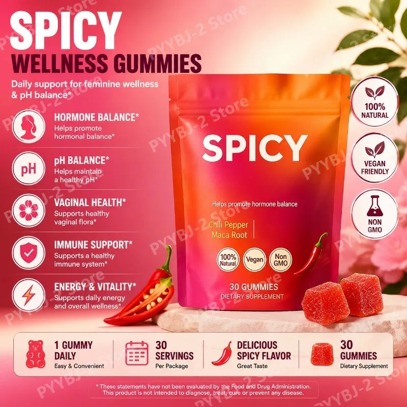 Hormonal Balance Gummies 30 Count Support Daily Health & Energy Recovery Peach Flavor — Chili Pepper and Maca Root Extract