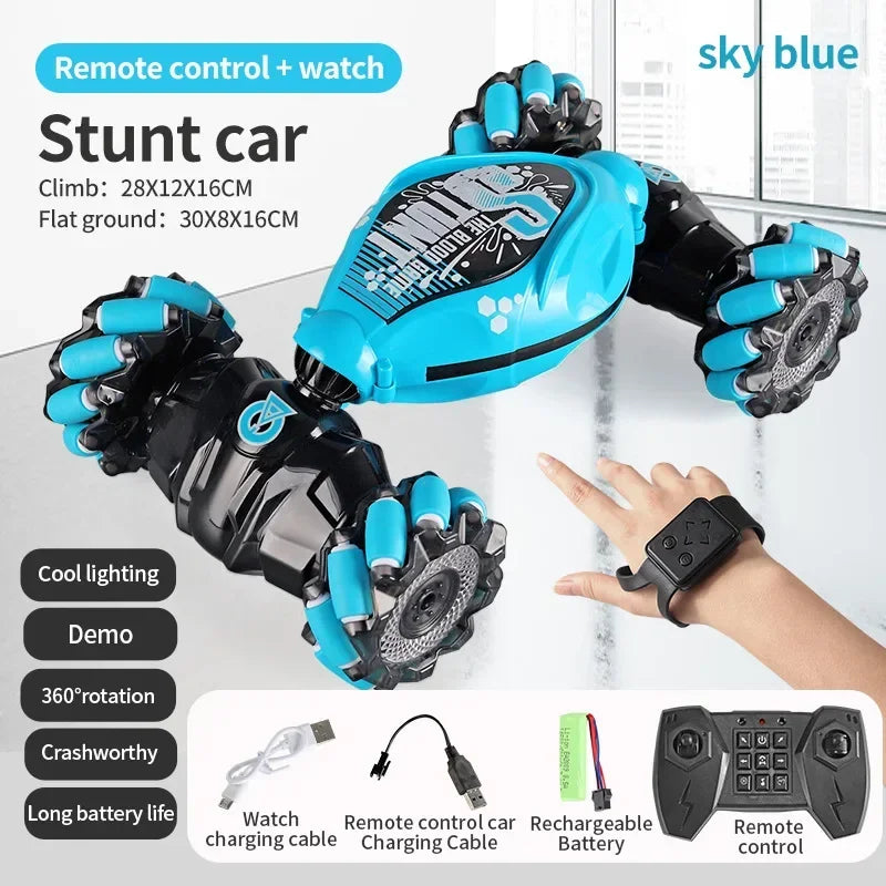 4WD 1:16 Stunt RC Car with LED Light GestureInfrared Induction Twist Climbing Radio Controlled Car Childrens Day Toy for Boy