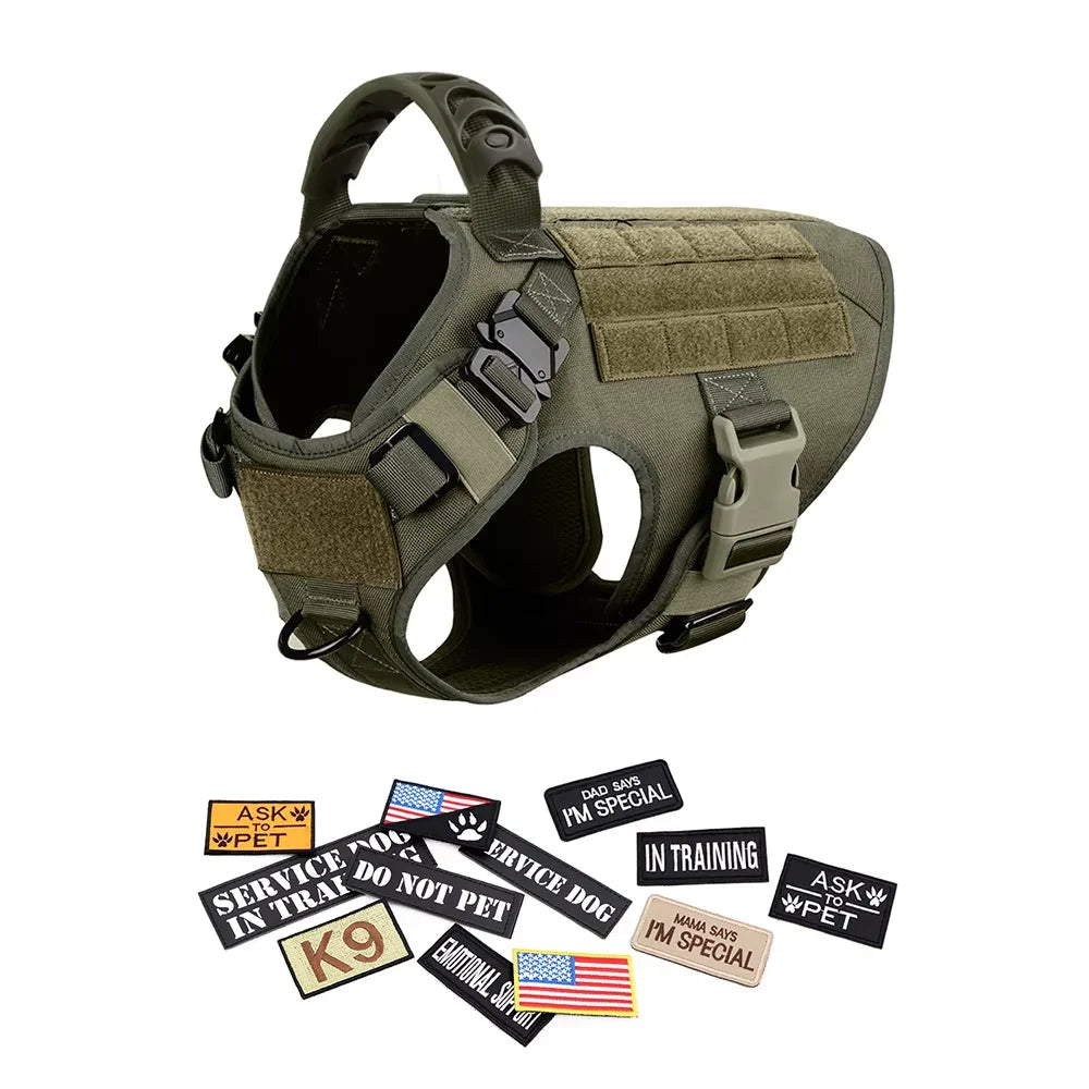 Military Grade Dog Harness Vest With Leash And Patches Set