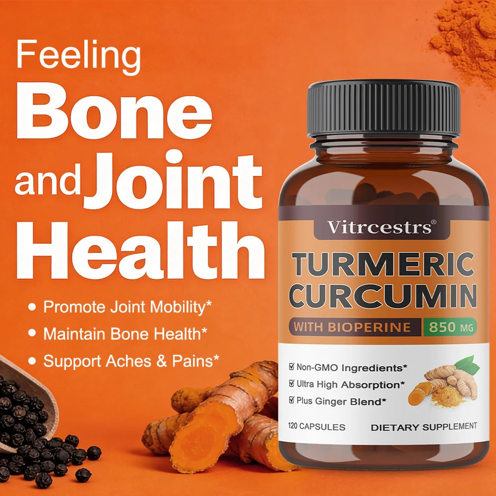 Organic Turmeric Curcumin, High Absorption Joint Bone Brain & Cardiovascular Support, Antioxidant & Digestive Health Supplement