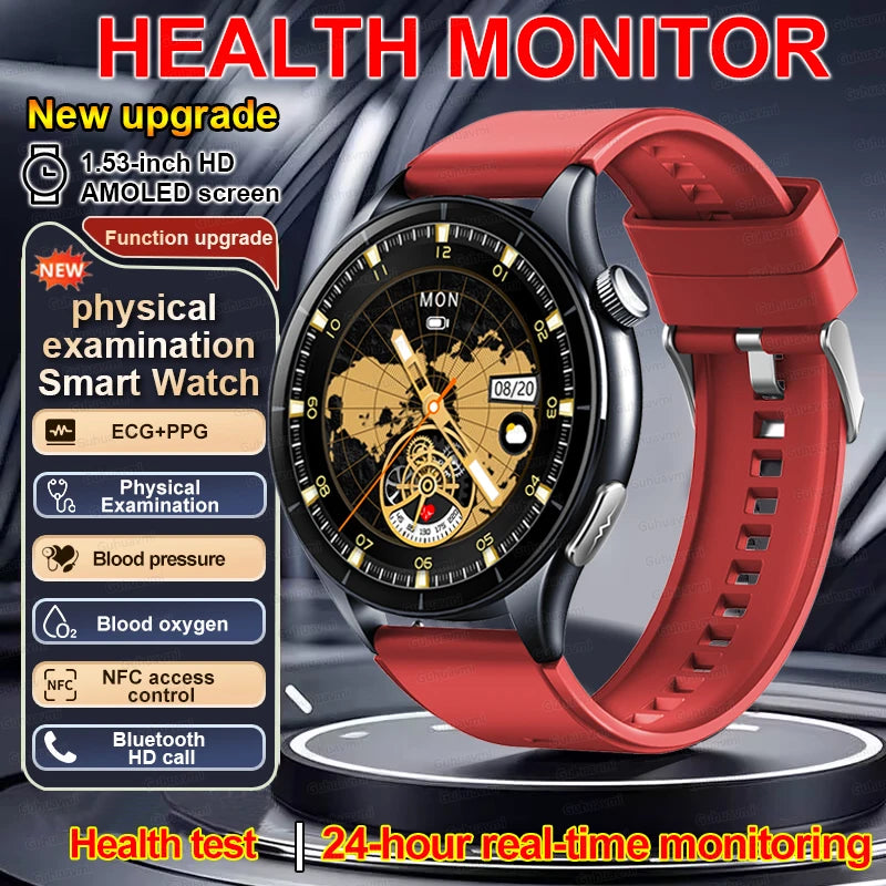 New Smart Watch for Men 1.43 inch Amoeld Screen Physical Examination Blood oxygen Pressure Fat Call Health ECG+PPG Smartwatch