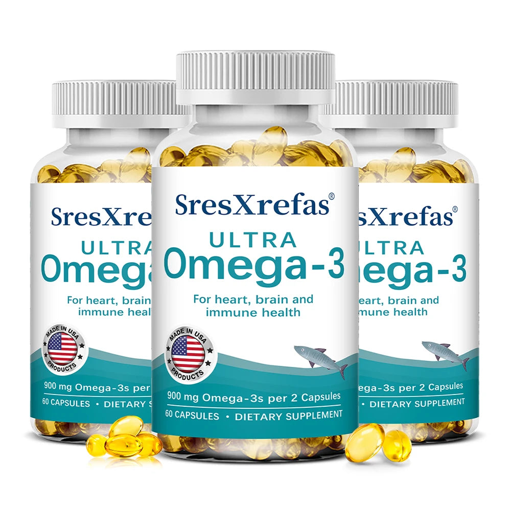 Omega 3 Fish Oil with EPA & DHA, High Absorption Fatty Acids, Heart & Brain Health, Vision, Skin Hair & Nervous System Care