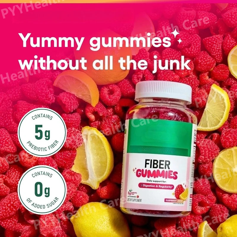 Fiber Gummies for Digestive Health and Regularity - Raspberry Lemon Flavor  Natural Chicory Root Prebiotic Fiber - Daily Gummy