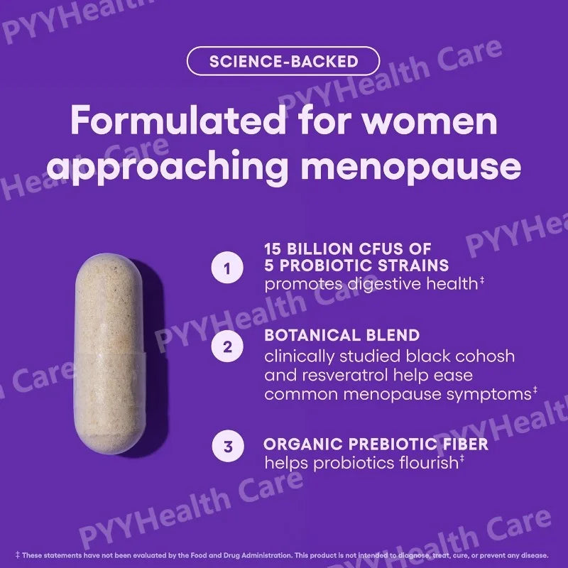 Menopause Probiotic Supports Hormone Balance, Hot Flashes, Night Sweats, Weight Management, Bloating & Gut Health Resveratrol+