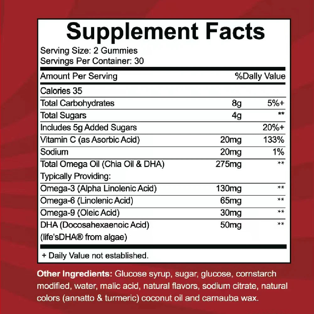 OMEGA + DHA Gummies for Kids, with Omega 3 6 9 + DHA, Vitamin C - Healthy Brain Function, Vision & Heart Health, Vegetarian
