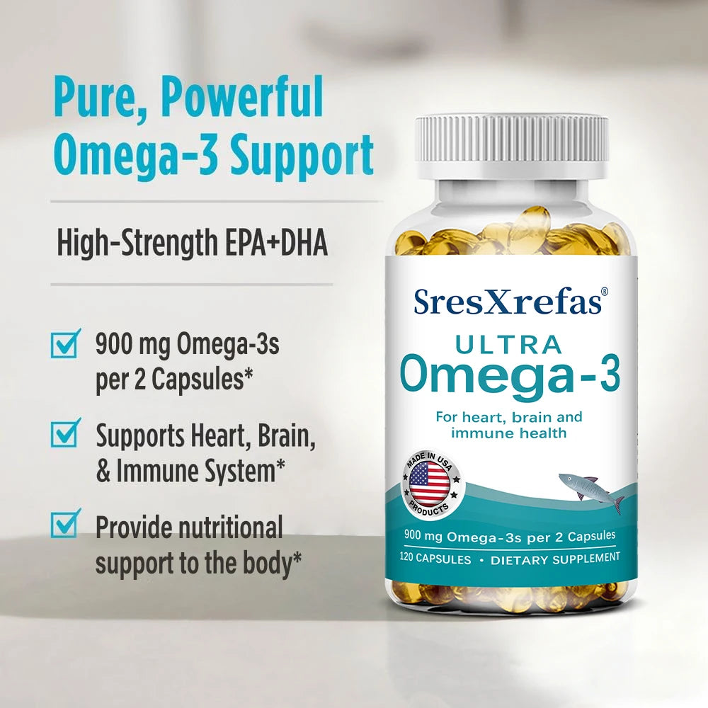 Omega 3 Fish Oil with EPA & DHA, High Absorption Fatty Acids, Heart & Brain Health, Vision, Skin Hair & Nervous System Care