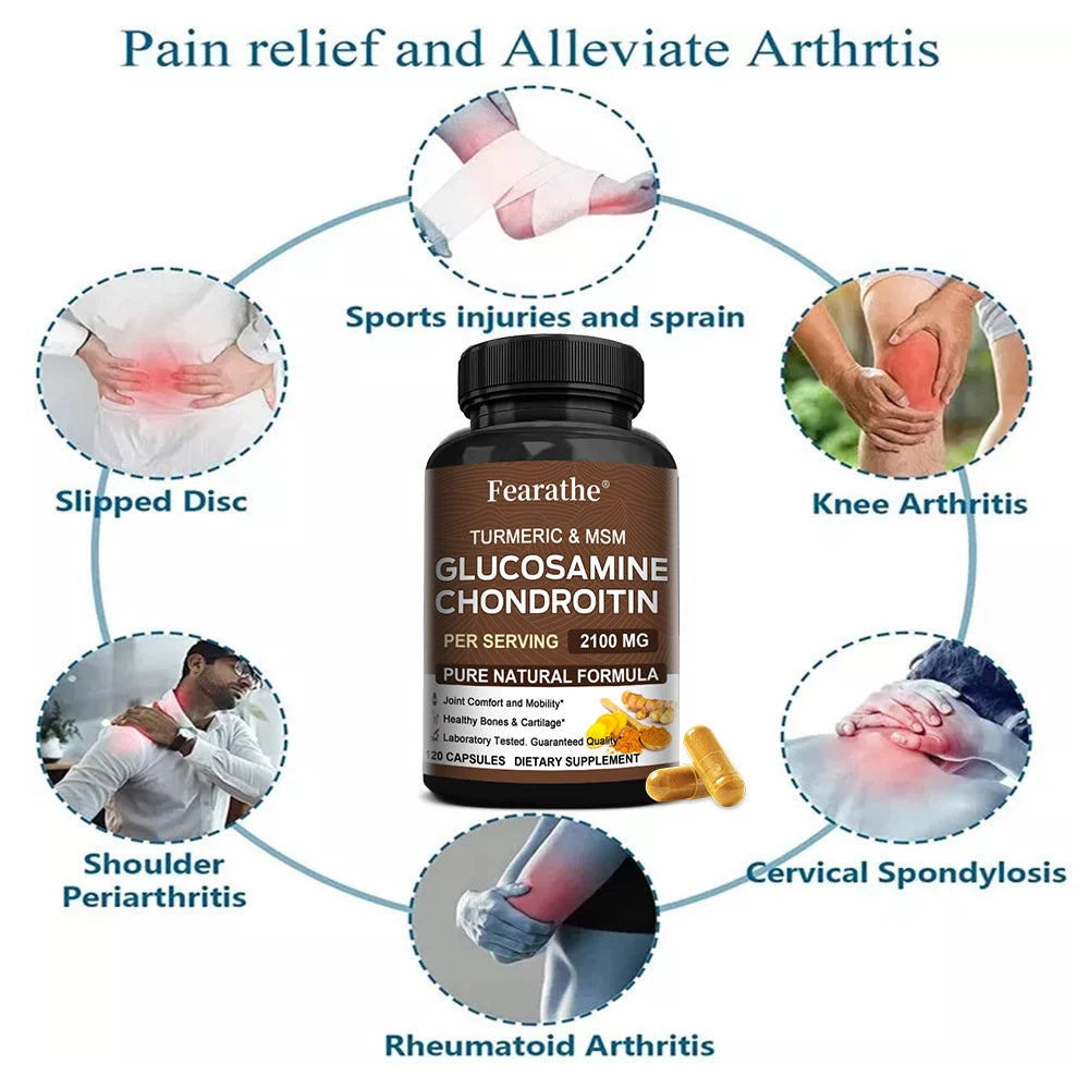 Glucosamine Chondroitin MSM Capsules 2100mg, Support Joint Mobility, Cartilage Flexibility Health, Back & Knee Comfort