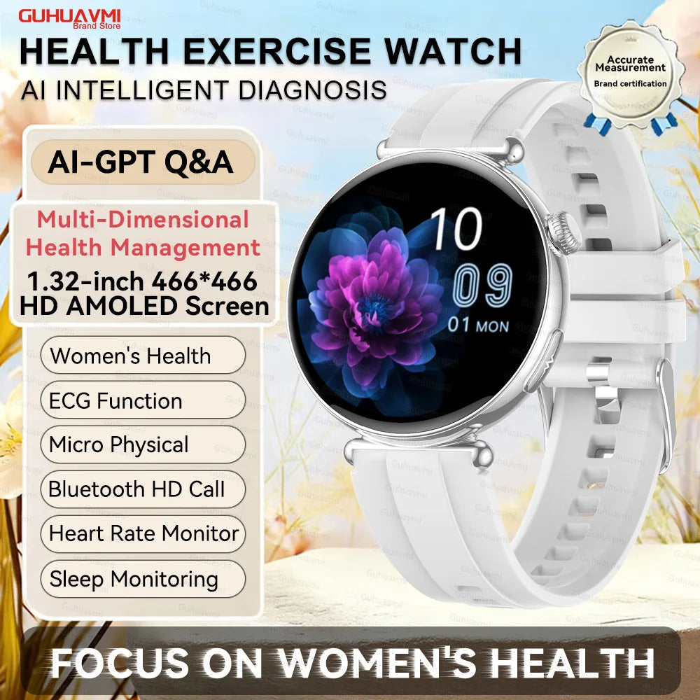 Luxury Diamond Smart Watch For Women 1.32" AMOLED Screen Heart Rate Blood Pressure Health Monitor IP68 Waterproof Sports Watches