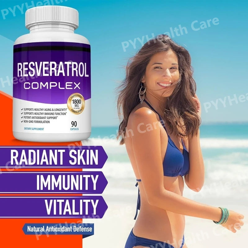 Resveratrol Supplement 1800 Mg Antioxidant Complex for Healthy Aging,Health Support, Immune System, for Men Women, 90 Capsules