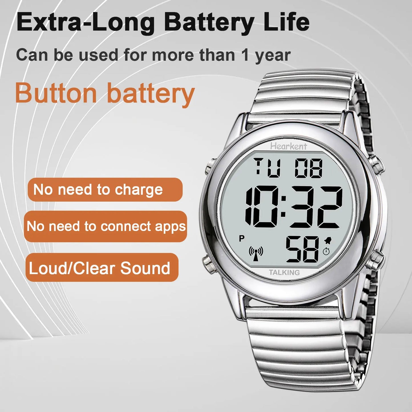 Hearkent Atomic Talking Watch for Blind Elderly Men's Clock Watch with Alarm Radio Controlled Wristwatch English/Spanish/German