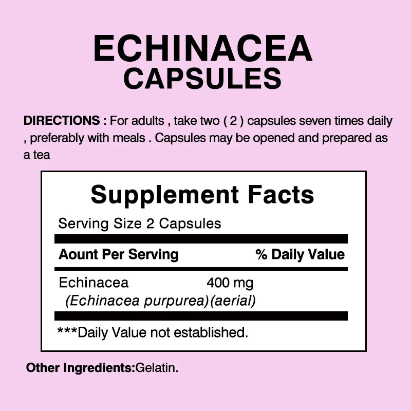 Echinacea Capsules 400 Mg - Supports Immune and Respiratory Health and Reduces The Length of Colds Supplement