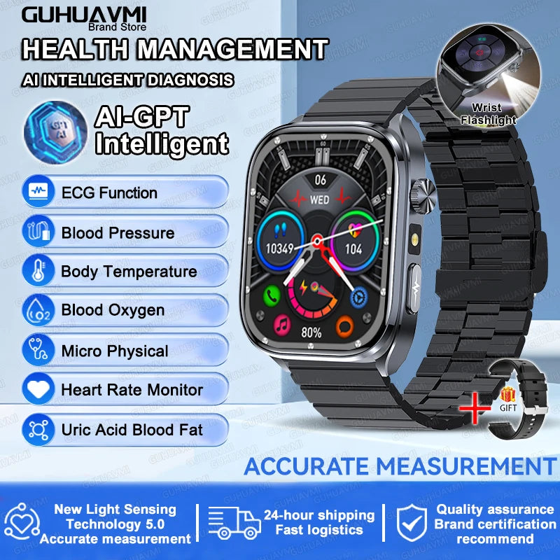 2026 New AI Health Care Accurate detection ECG SmartWatch Blood Pressure lipids Uric Acid Analysis Bluetooth Call Smart Watches