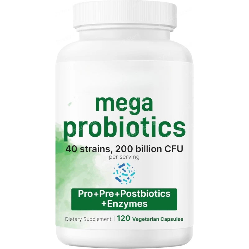 Probiotics Capsules 200 Billion CFU 40 Strains Prebiotics Digestive Enzymes Gut Health Supplement 120 Veg Capsules Men Women