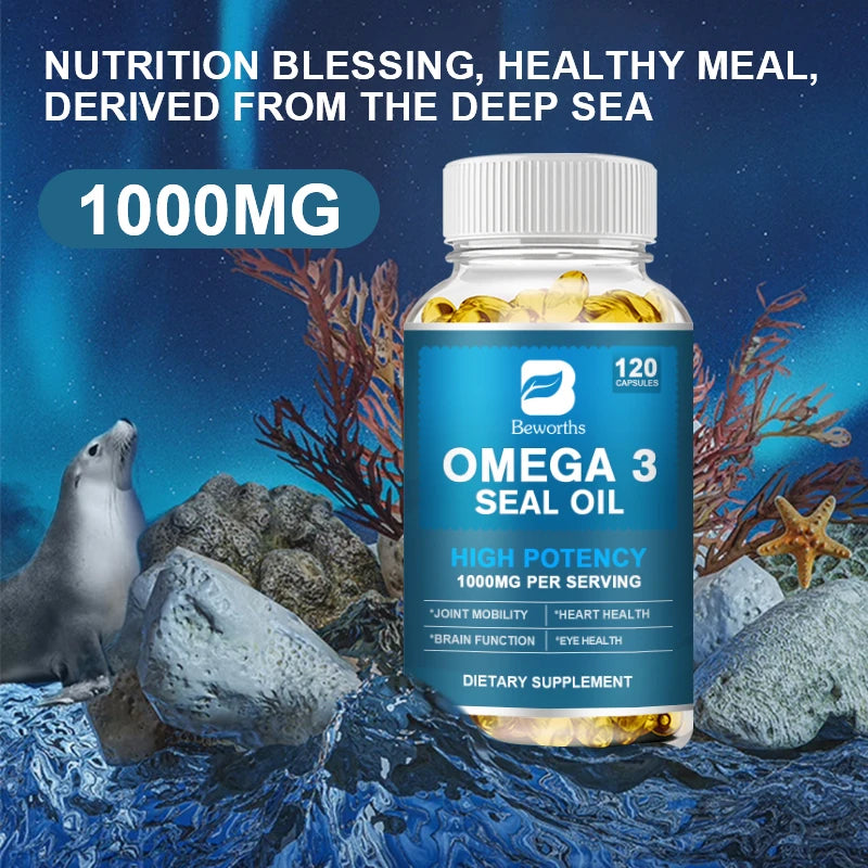 BEWORTHS Seal Oil Capsules Rich in Omega-3, DHA, EPA, DPA Support Immunity, Blood Vessels, and Brain Health Good for Old Men