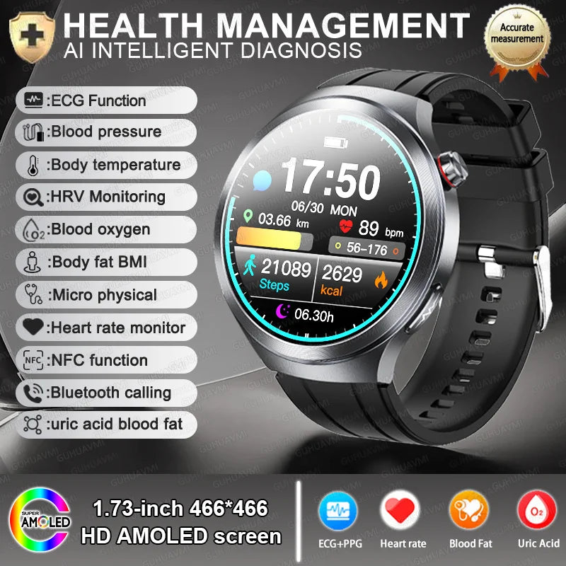 Smart Watch ECG Blood Oxygen BP Health Tracking Sapphire Screen