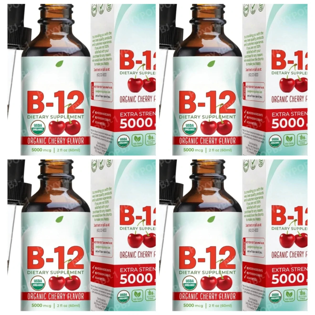Vitamin B12 Liquid 5000mcg Drops Cherry Flavor Methylcobalamin Sublingual Drops Vegan Sugar Free Health Dietary Supplement 60ml